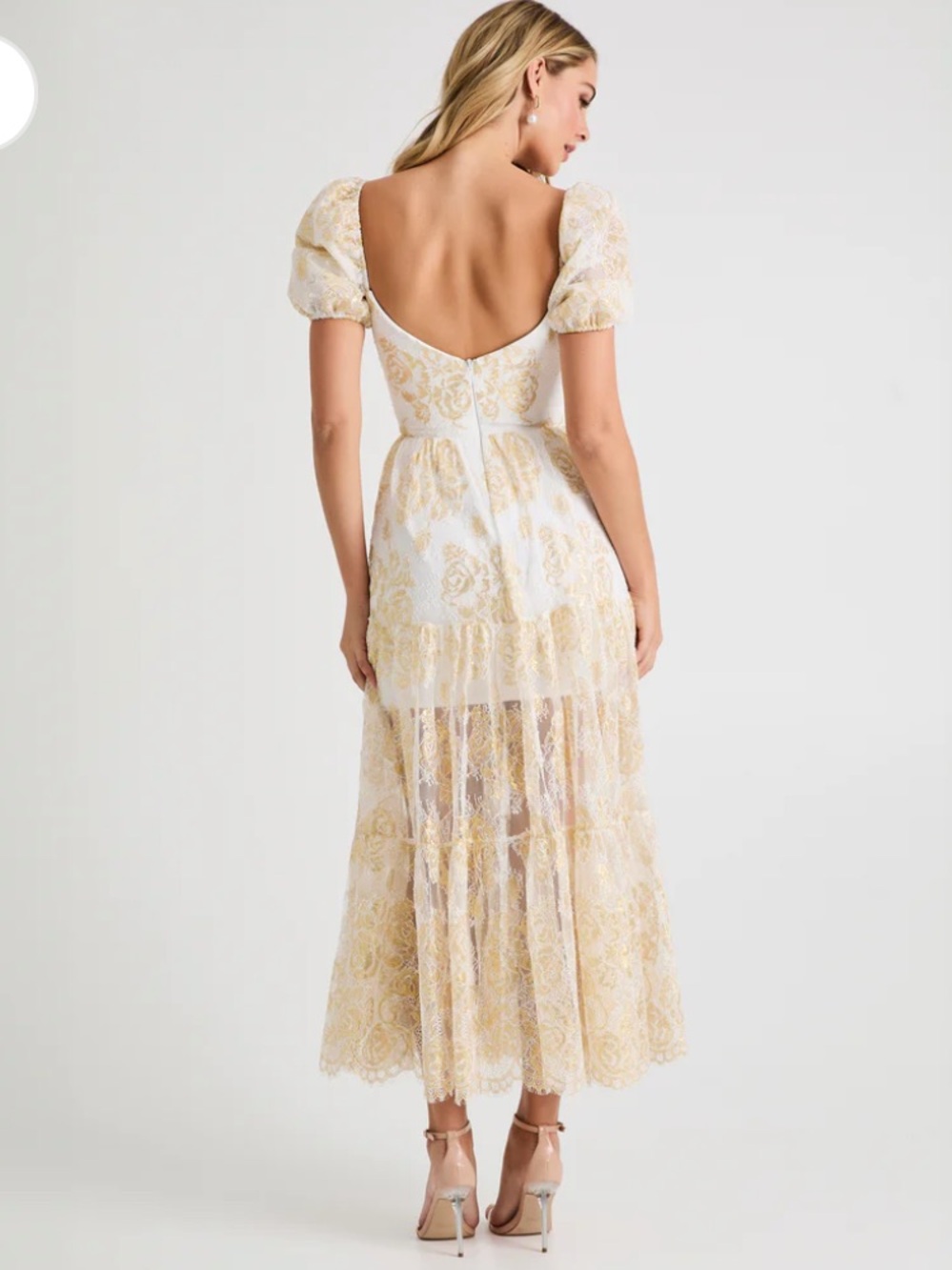 Anthropologie Helsi Ivory and Gold Lace Puff-Sleeve Maxi Dress - Picture 5 of 6